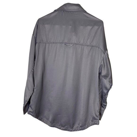 ZARA Satin Effect Snap Front Oversized Shacket Silver Long Sleeve Pocket Shirt S - Picture 2 of 8